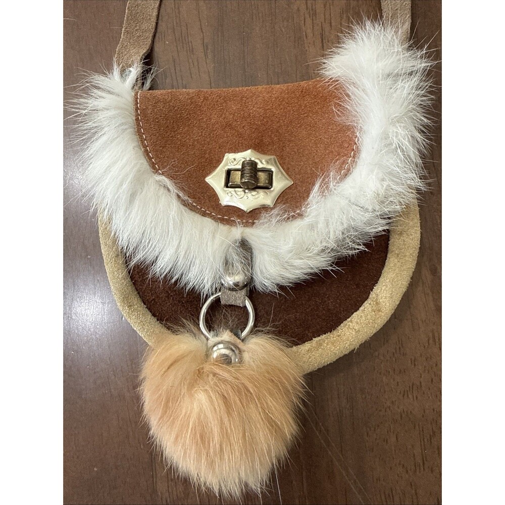 Boho Leather Bag Lot 2 Fringe Fur Shoulder Bag Mini Pouch Western Artisan Y2K - Picture 3 of 14